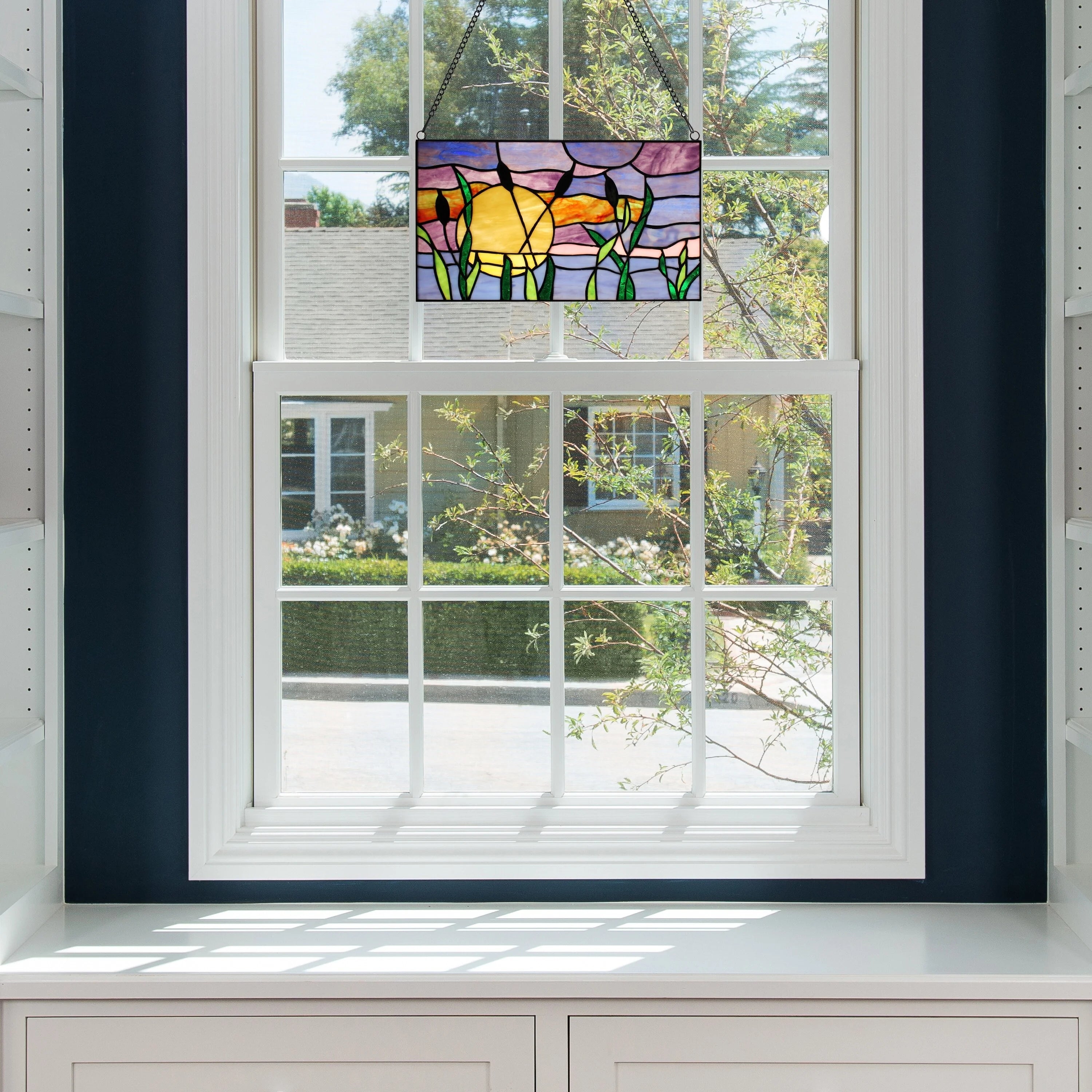 Multicolored Stained Glass Window Panel 14" x 0.25" x 8.25" L7239