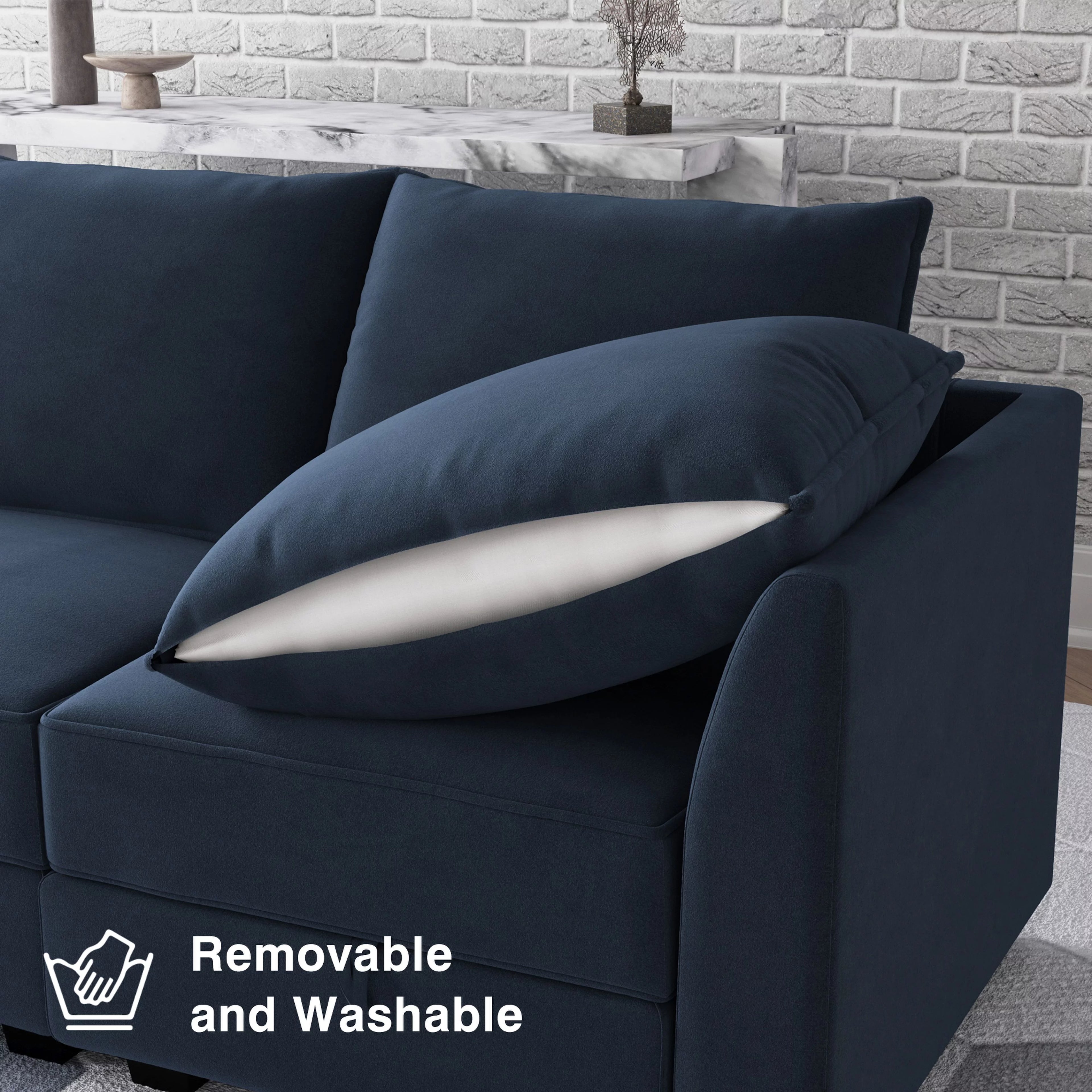 Navy Blue Velvet Modular Sleeper Sofa B635573