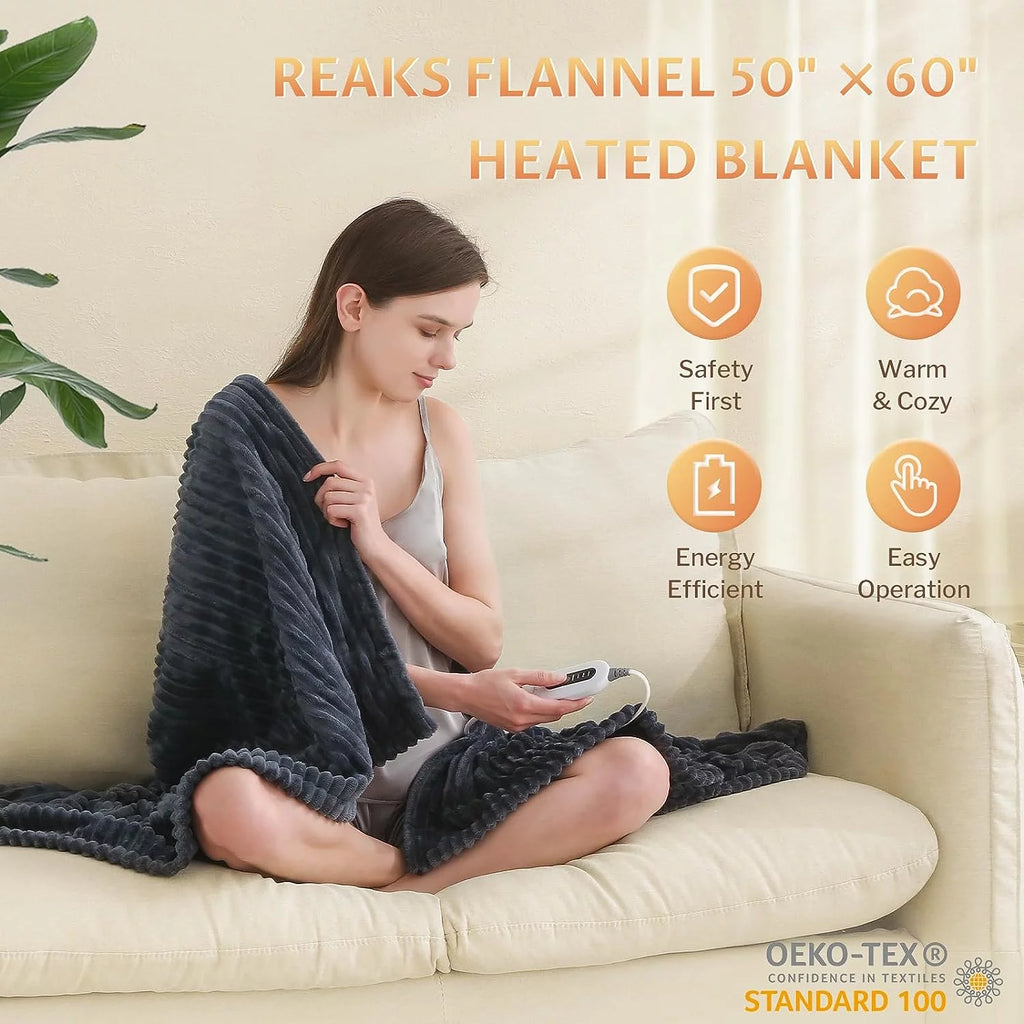 Dark Grey 50" x 60" Flannel Heated Electric Blanket V885595