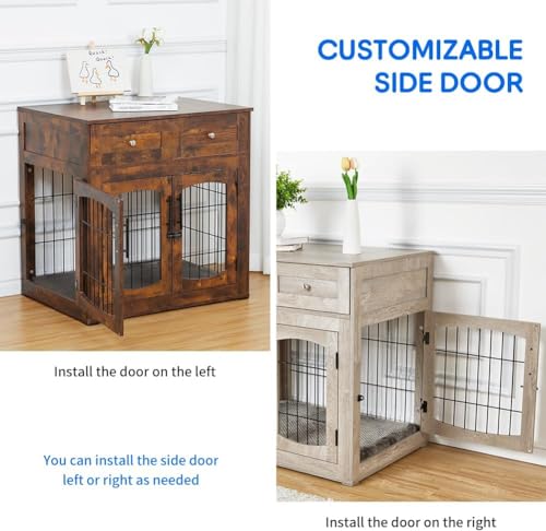 Wooden Dog Crate with 2 Drawers and Cushion V89250