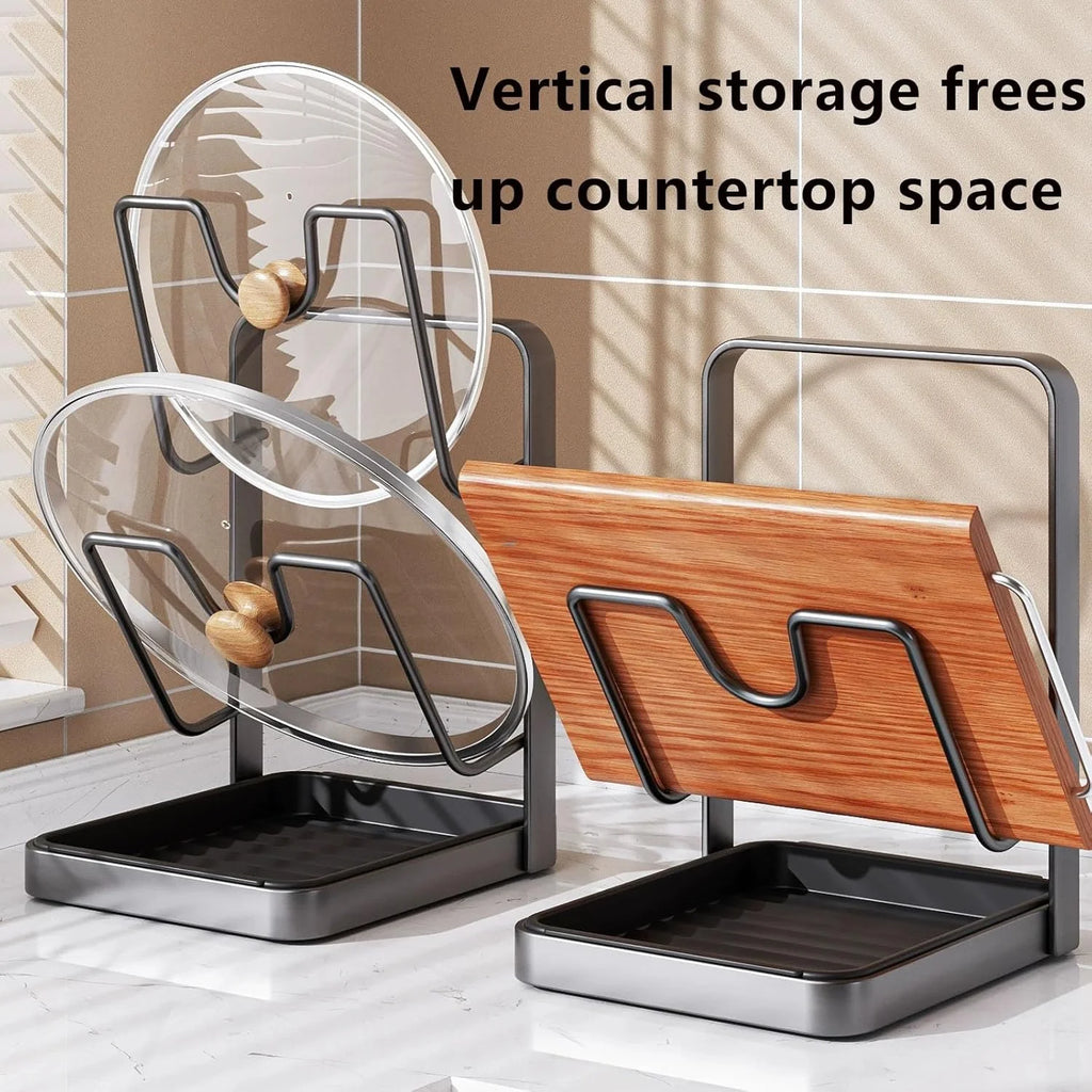 304 Stainless Steel Pot Lid Storage Rack with Removable Drip Tray V20939