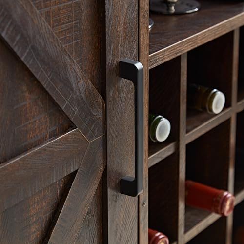 Gray Wash Coffee Bar Cabinet with Wine Rack Barn Door Buffet Sideboard E921