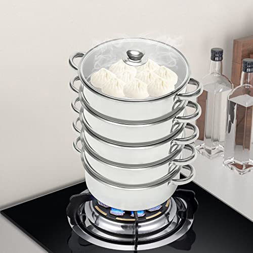 5-Tier Stainless Steel Steamer Set with Vented Glass Lid T309