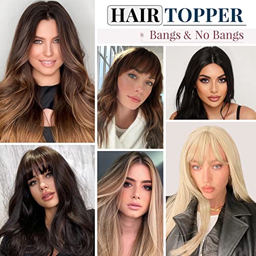 Medium Brown Mix Dark Blonde Real Remy Human Hair Topper with Bangs 38g 6inch M779503