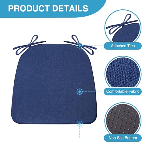Set of 4 Non Slip Black Chair Cushions 17" x 16" x 2" with Ties N682457