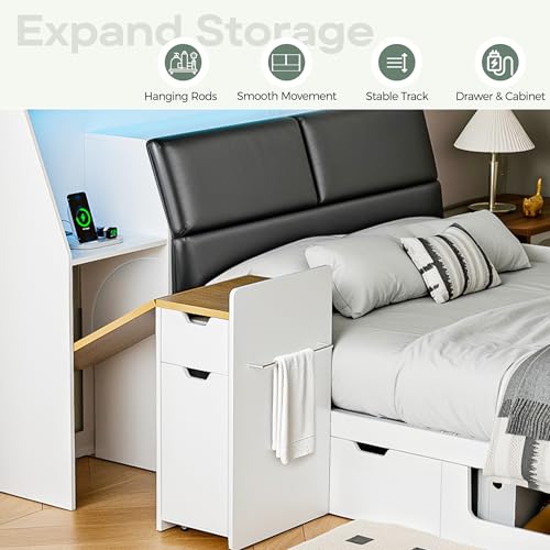 Full Platform Bed Frame with Storage Headboard, 4 Drawers, LED Light & Charging Station P719216