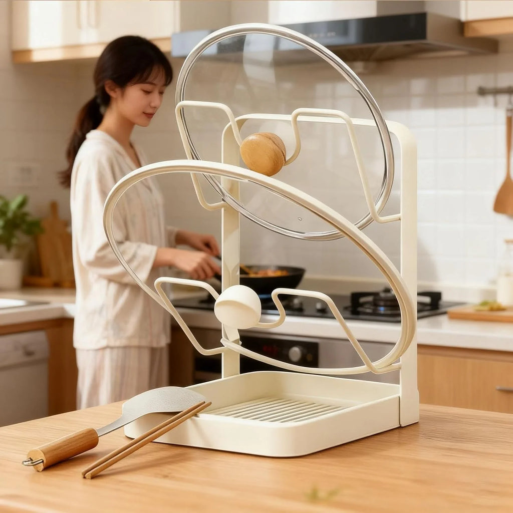 304 Stainless Steel Pot Lid Storage Rack with Removable Drip Tray V20939