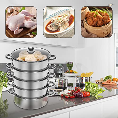 5-Tier Stainless Steel Steamer Set with Vented Glass Lid T309