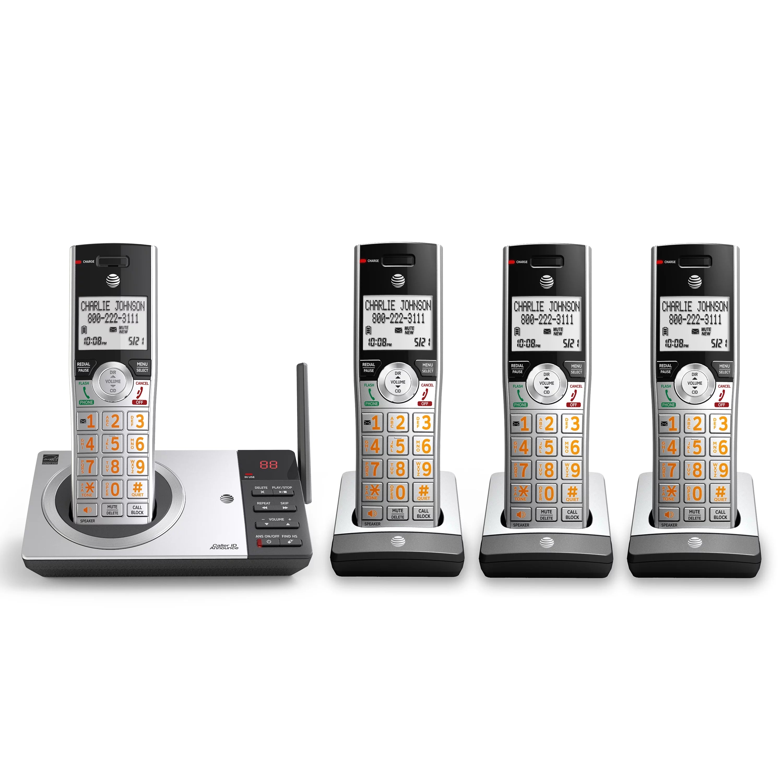 Silver/Black DECT 6.0 Expandable Answering System with 4 Handsets H995