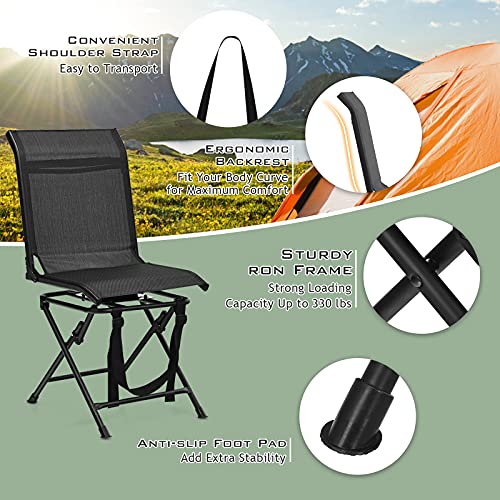 360 Degree Swivel Hunting Blind Chair with Carry Handle, 330 lbs Capacity, Waterproof, Silent Folding Chair with Armrest N2660