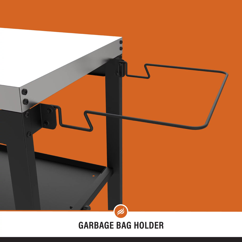 28" Portable Steel Prep Cart with Stainless Steel Top in Black D8156