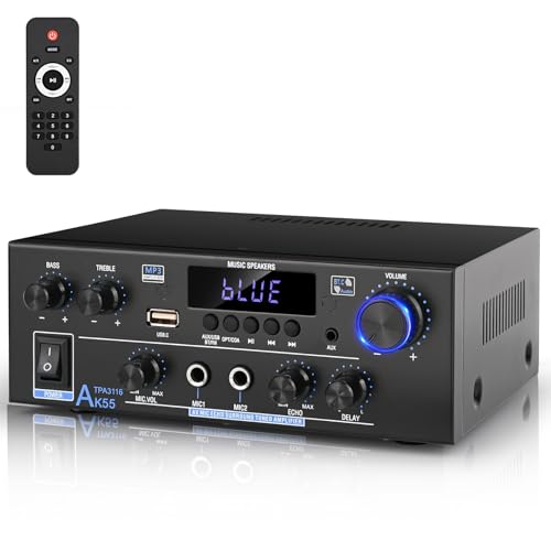 4 Channel Bluetooth 5.0 Stereo Amplifier, 50Wx4 Power Amp, 1200W Max, Class D Home Audio Receiver D663390