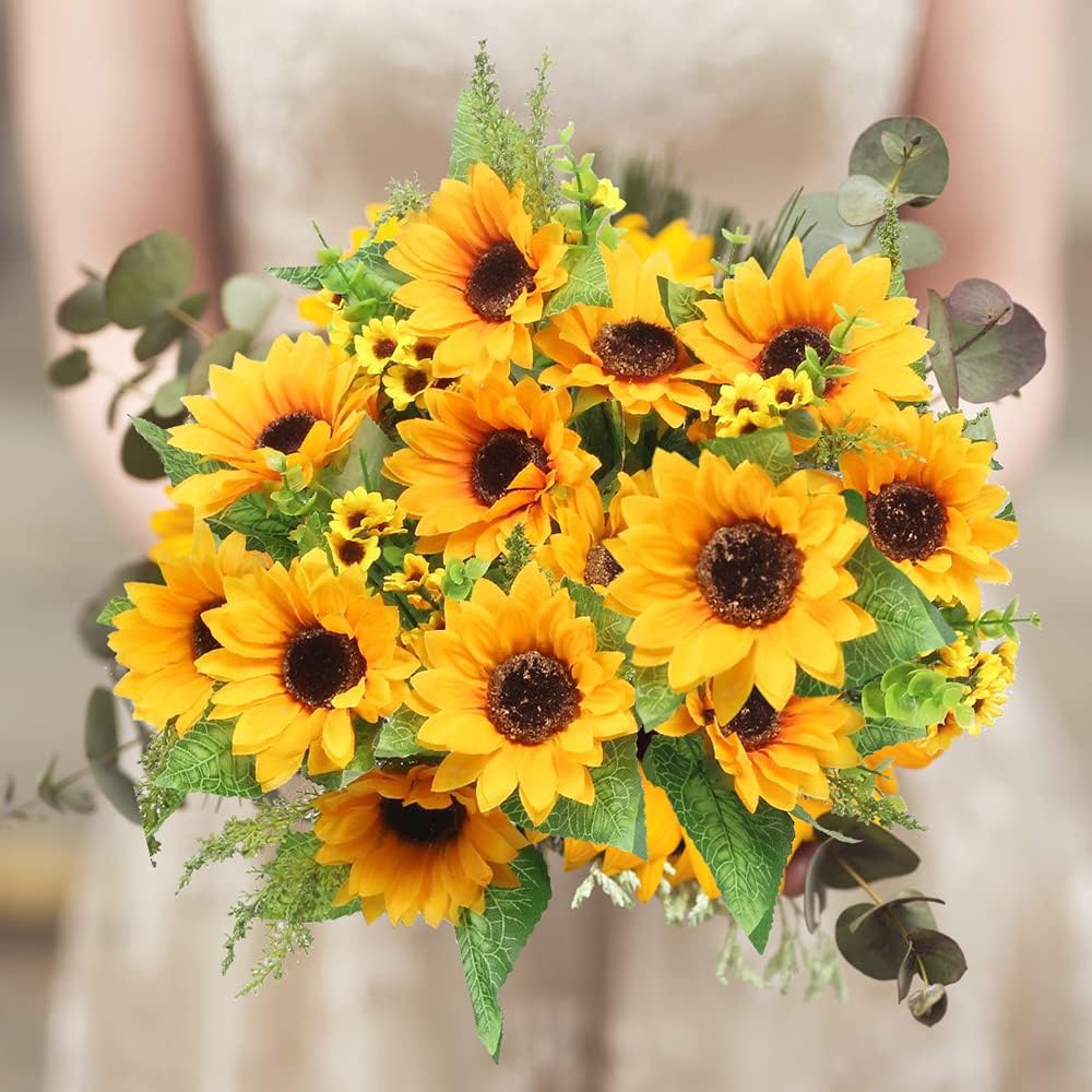 Artificial Sunflower Bouquets, 2 Bunches Fake Wildflowers I877