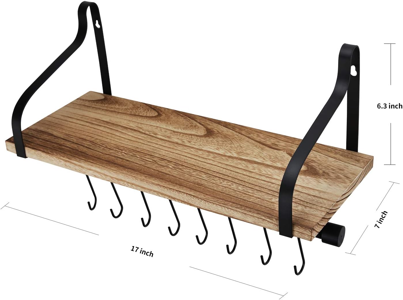 Rustic Wood Shelf with 8 Hooks X620