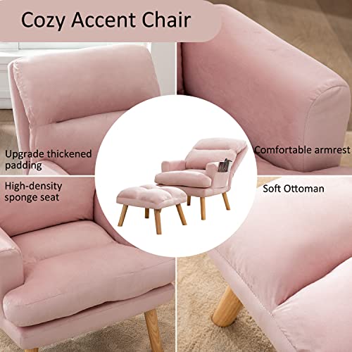 Beige Velvet Accent Chair with Ottoman M4718