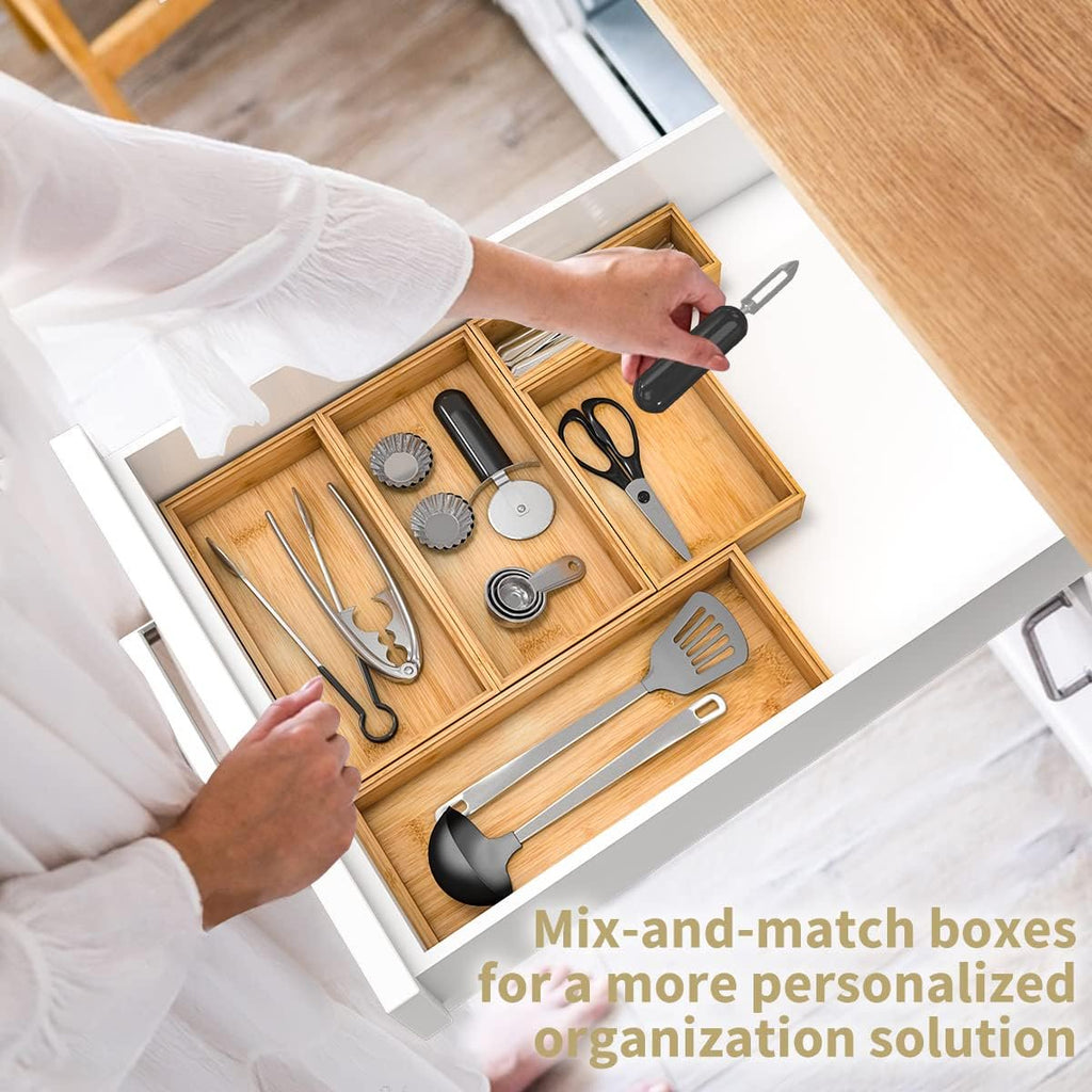 Bamboo Wood Stackable Silverware Tray Utensil Drawer Organizer W68571