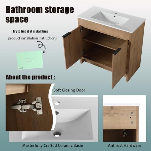 30 Inch Freestanding Single Sink Bathroom Vanity with Sink H6529