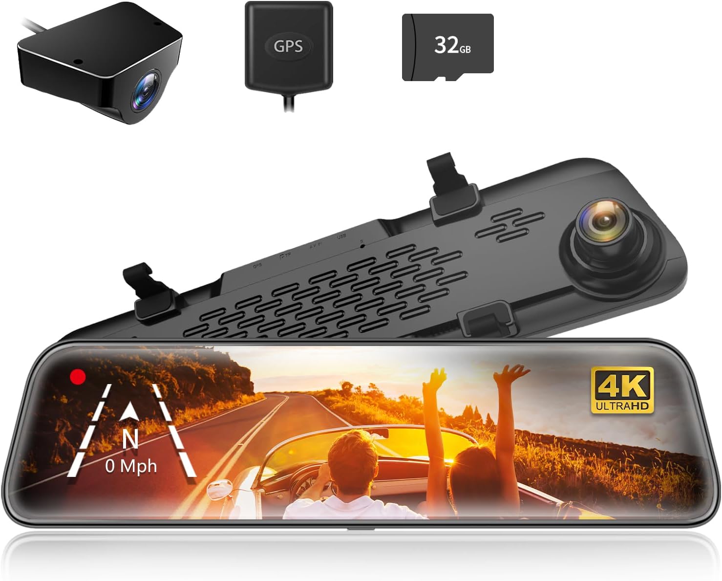 12" 4K Mirror Dash Cam Backup Camera with Front and Rear View Dual Cameras O841338