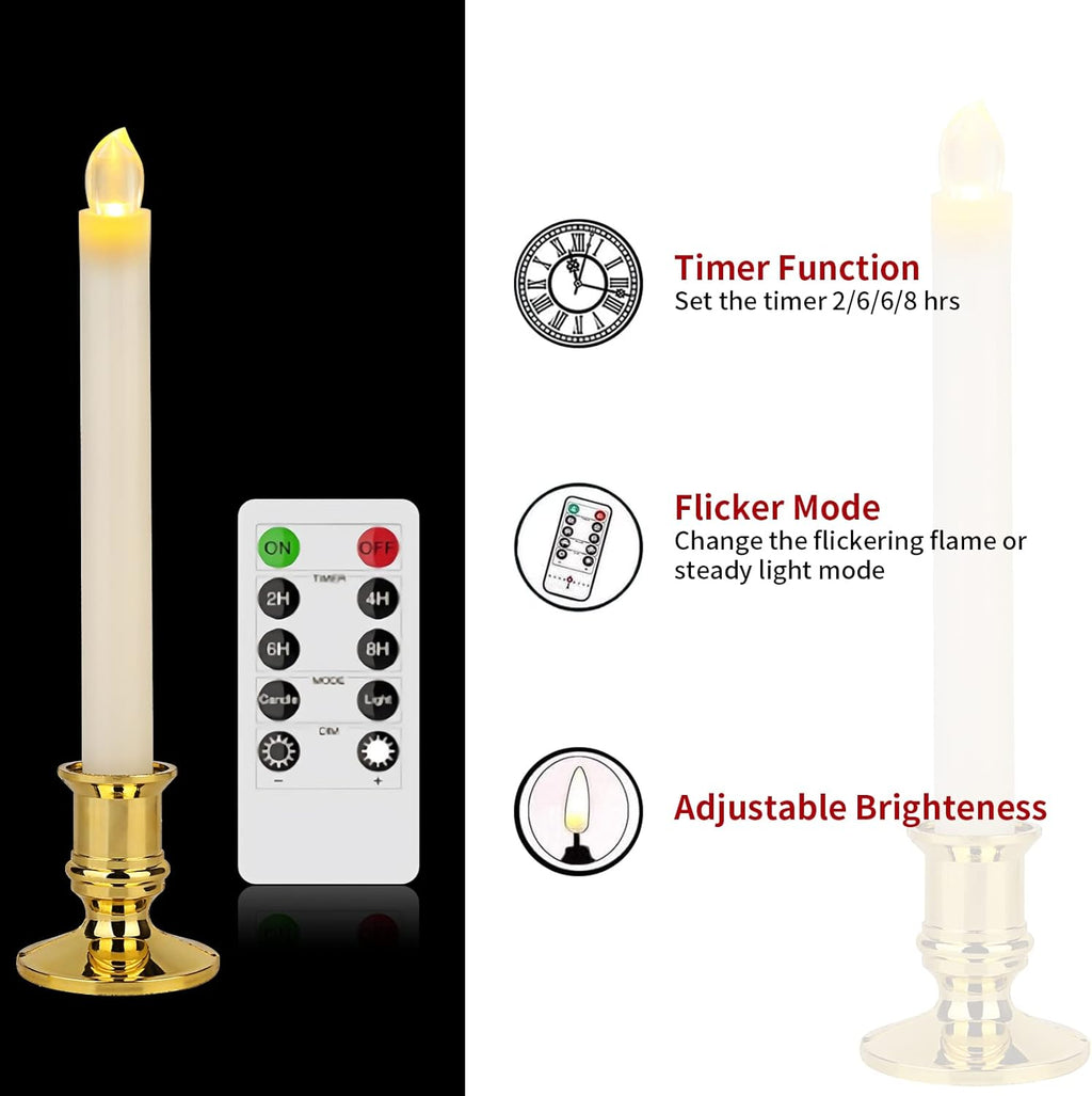 12 Pack Ivory Flickering Flameless LED Taper Candles with Remote X502