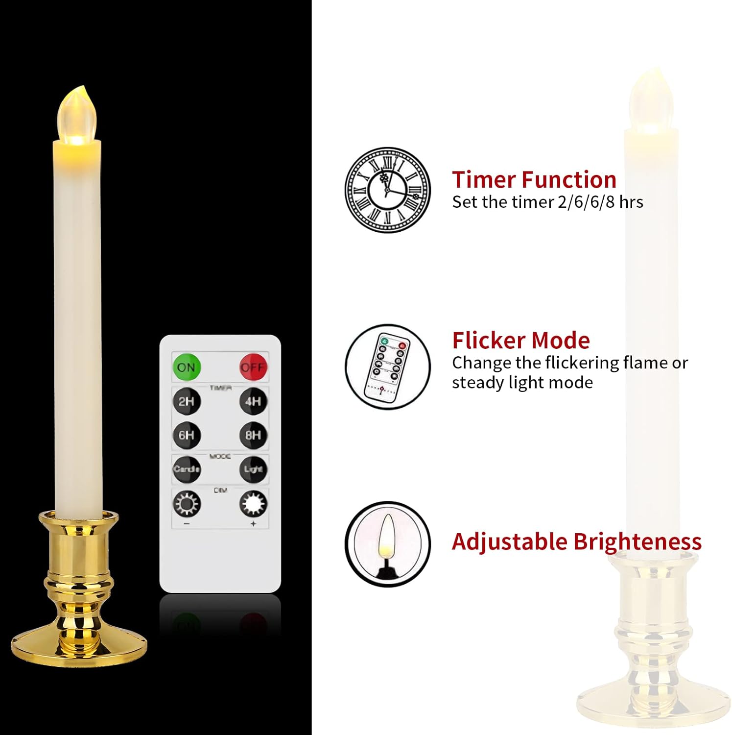 12 Pack Ivory Flickering Flameless LED Taper Candles with Remote X502
