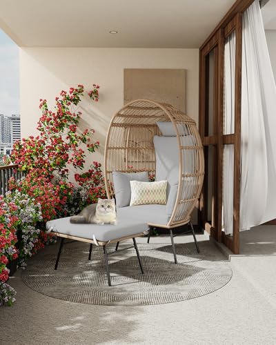 Oversized Rattan Egg Chair with Ottoman and Cushion V69237