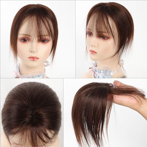 10 inch 3D French Bangs Real Human Hair Clip in Hair Topper, Brown C426