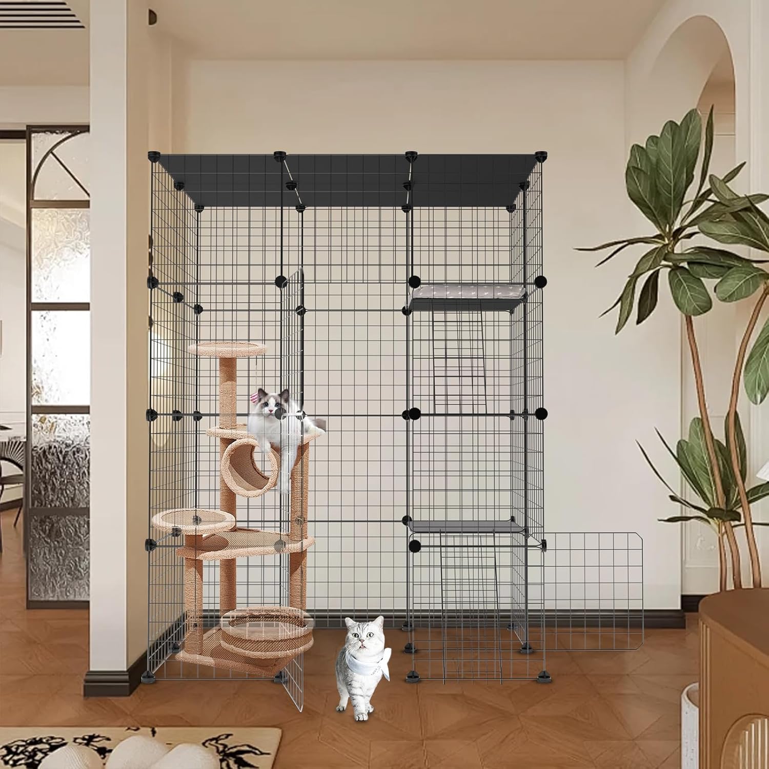 Large Cat Cage 3-Tier Catio Cat Enclosure Cat Kennel N1924