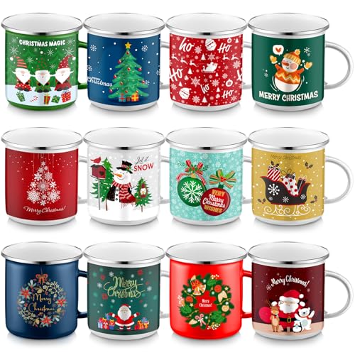 16 Pcs 12 oz Enamel Mugs Set F747553