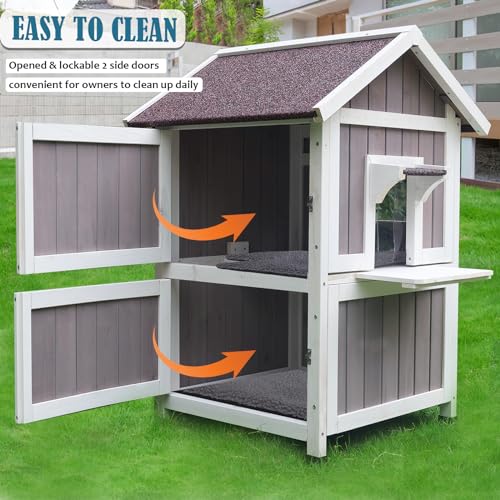 Large Outdoor Wooden Cat House with Escape Door B379