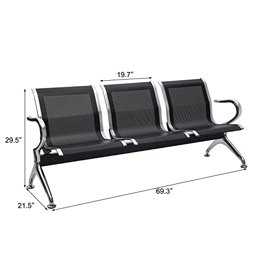 Black PU 3-Seat Waiting Room Bench Set of 2 V717