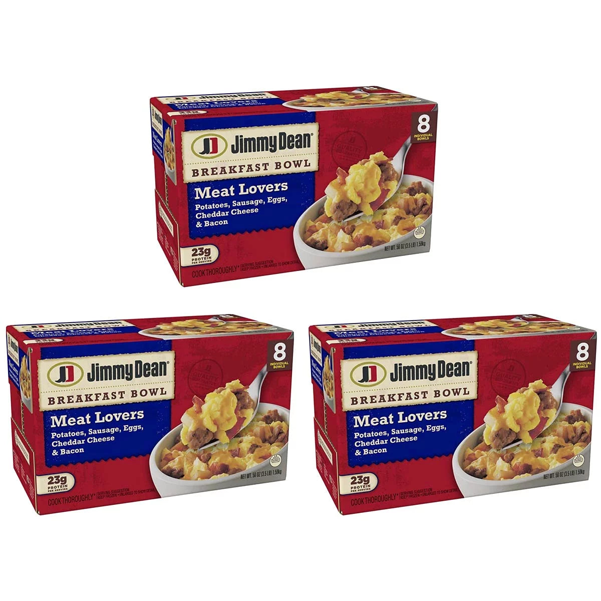 Meat Lovers Breakfast Bowls, 3 Boxes (24 Bowls Total), Potatoes, Sausage, Eggs, Cheddar Cheese, Bacon, Frozen Meal U477476