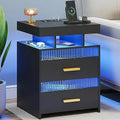 Gray Set of 2 Nightstands with 2 Drawers & LED Lights S257