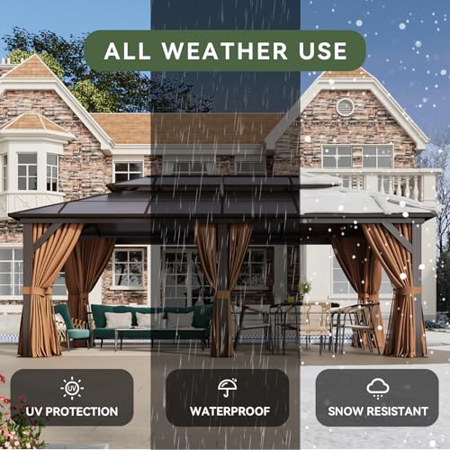 12'x16' Hardtop Gazebo with Netting and Curtains W489263