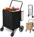 Folding Shopping Cart with Wheels Removable Oxford Cloth Liner Compact Utility Cart Black A6173