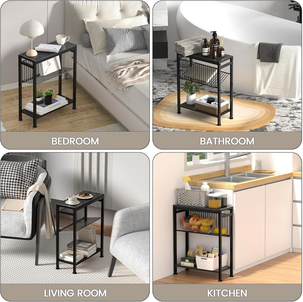Small End Table Set of 2 & 4-Tier Narrow Kitchen Storage Carts I940