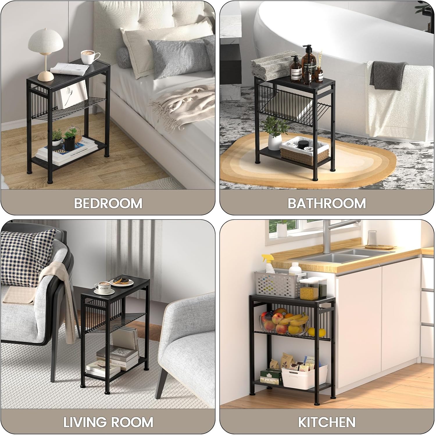 Small End Table Set of 2 & 4-Tier Narrow Kitchen Storage Carts I940