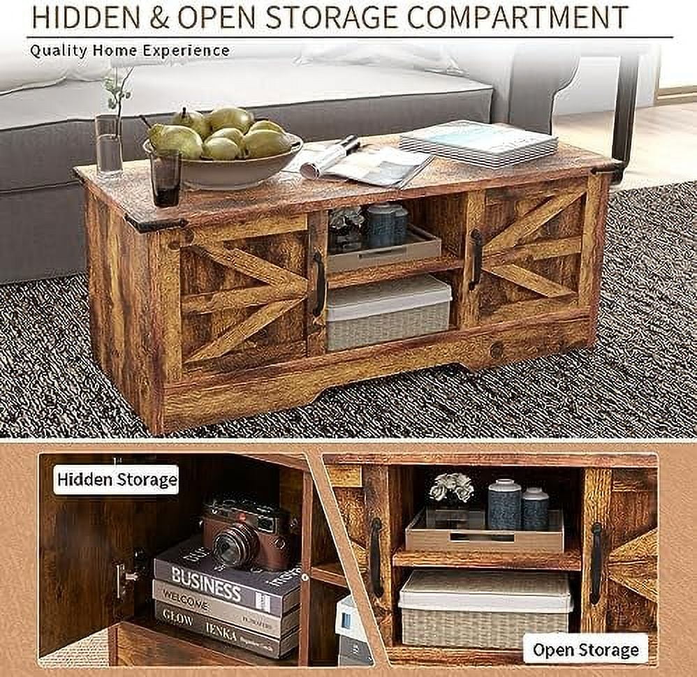 White Wooden Coffee Table with Barn Doors C708