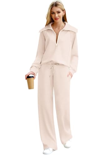 Half Zip Sweatshirt And Wide Leg Sweatpant 2 Piece Sweatsuit U5510