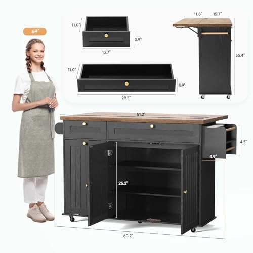 60" Kitchen Island with Power Outlet & Drop Leaf S623889