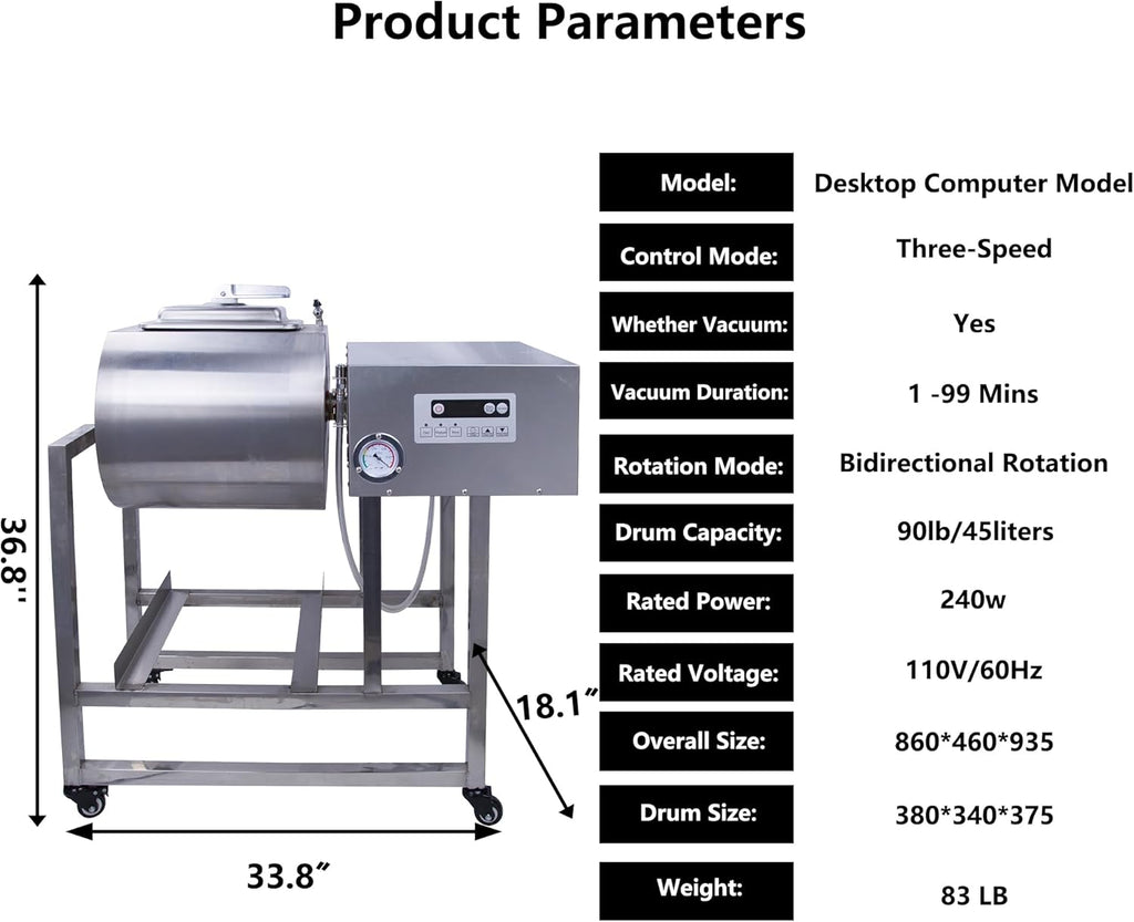 Stainless Steel Meat Tumbler 90lb Vacuum Curing Machine N7770