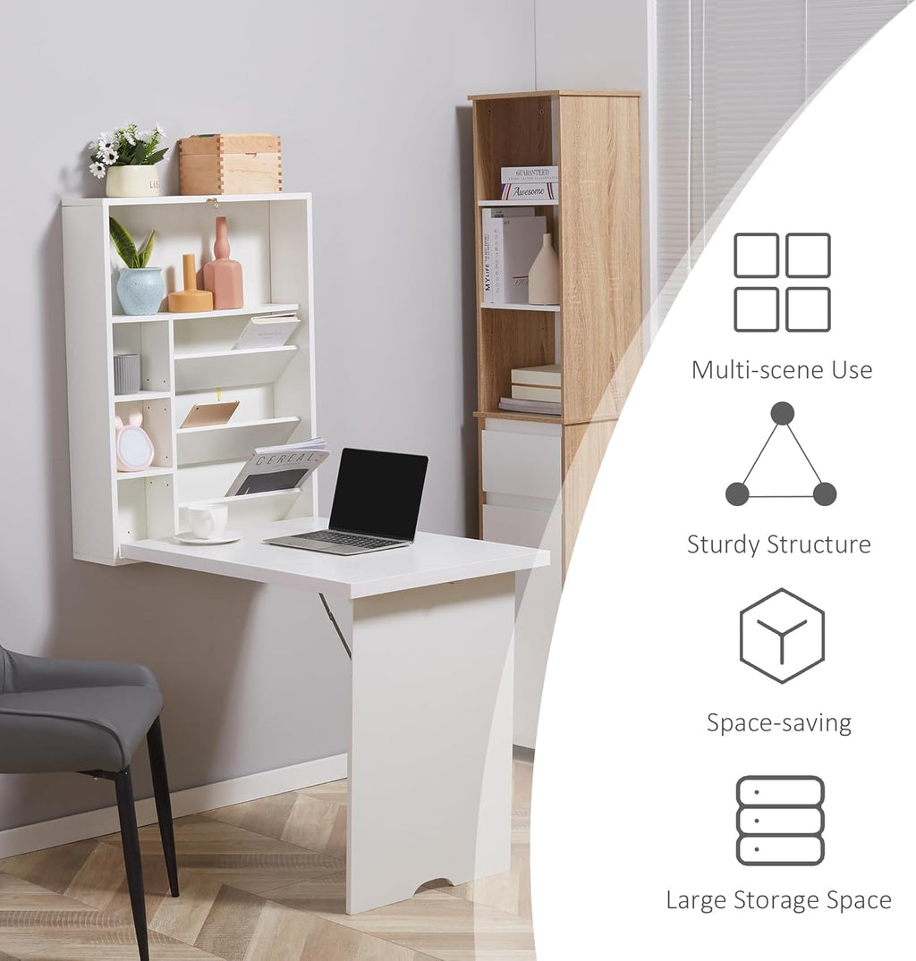 White Wall Mounted Fold Out Desk with Storage Shelf I544185