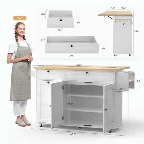 60" Kitchen Island with Power Outlet & Drop Leaf S623889