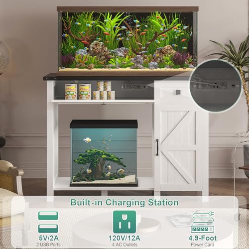 White 40 Gallon Aquarium Stand with Drawer and Cabinet Storage O320