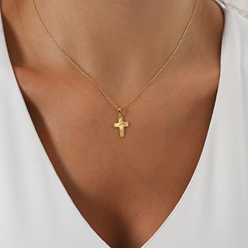 14K Solid Gold Cross Necklace R921