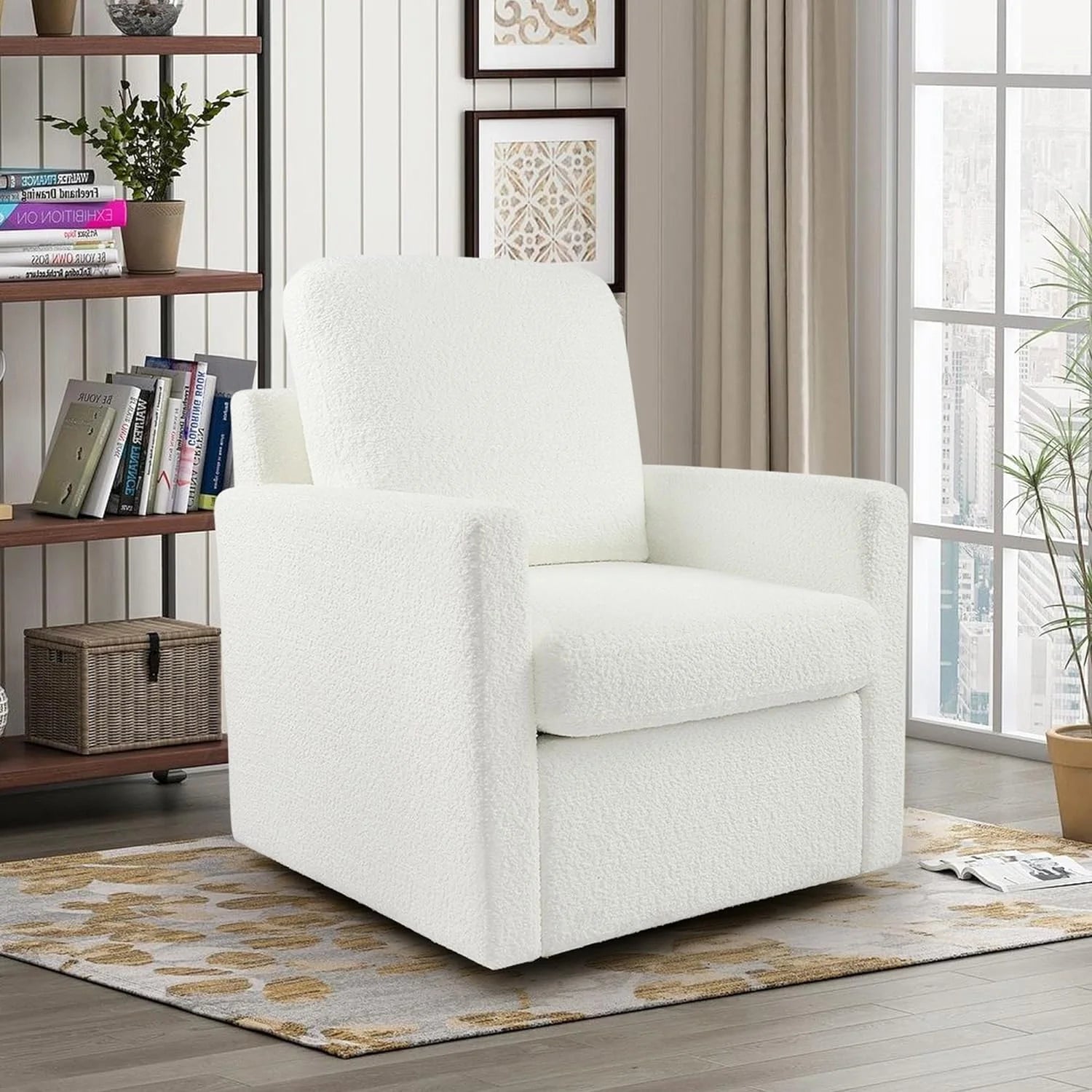 White Furry Swivel Chair with Pillow and Cushion C15398