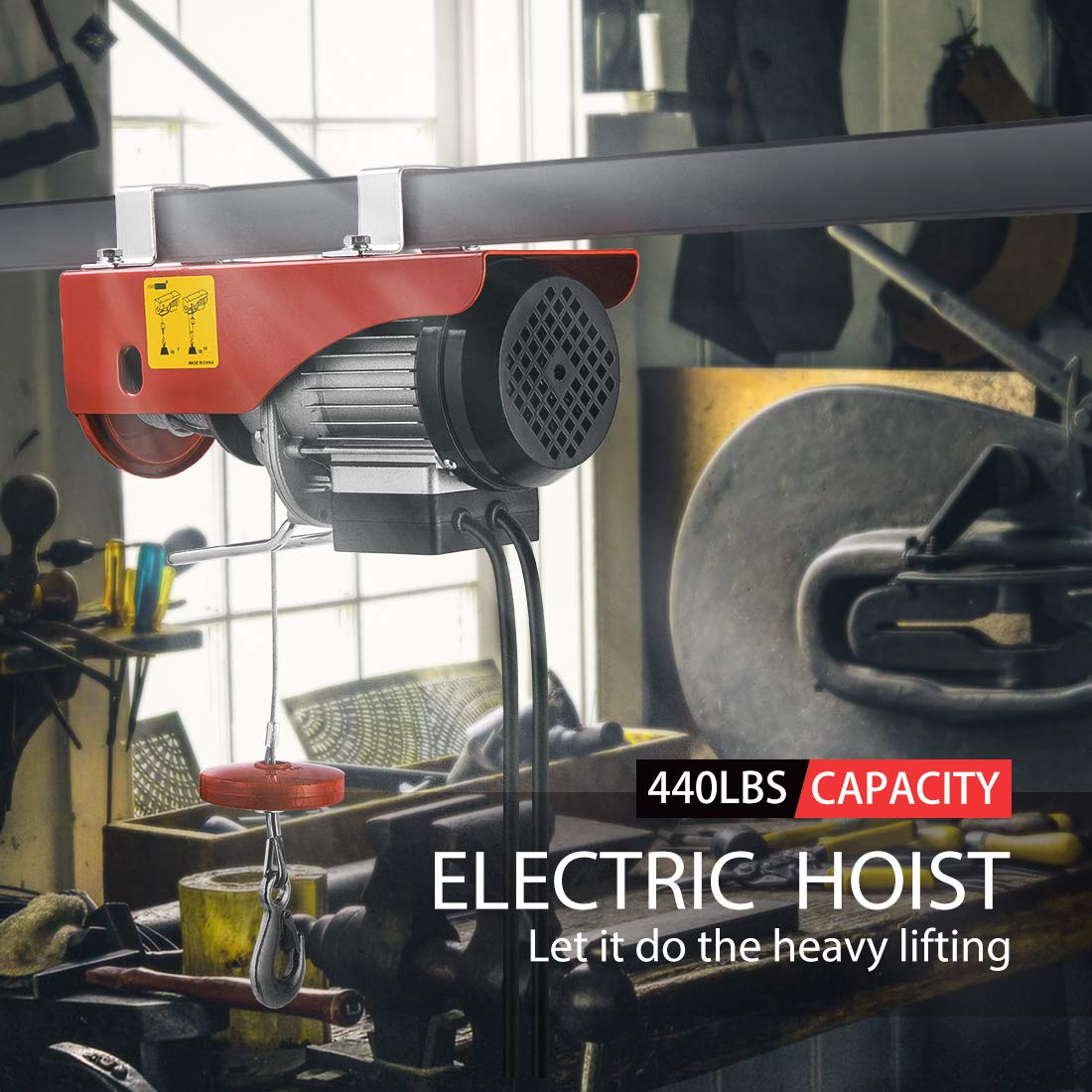 110V 440 Lbs Lift Electric Hoist with Zinc-Plated Steel Wire O732