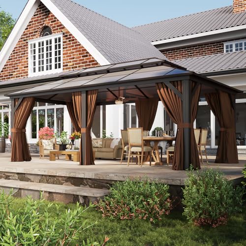 12'x16' Hardtop Gazebo with Netting and Curtains W489263