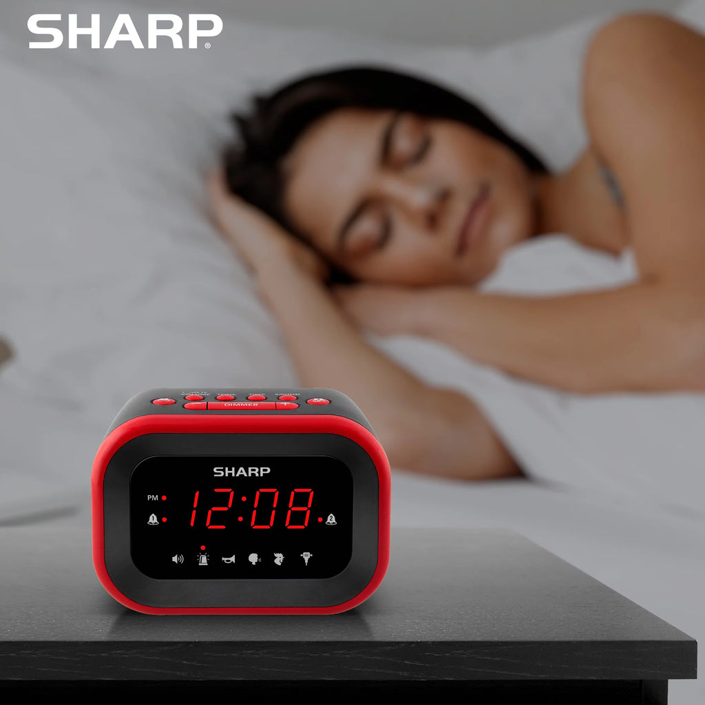 Red/Black Alarm Clock with 6 Wake Up Sounds Q729