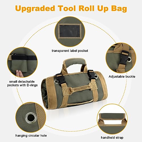 Green Heavy Duty Roll Up Tool Bag with Detachable Pouches M434652