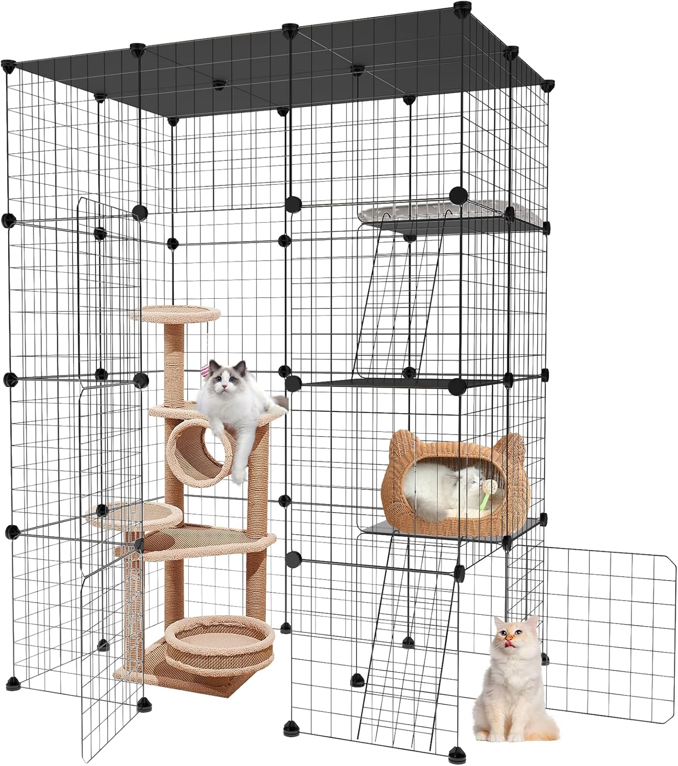 Large Cat Cage 3-Tier Catio Cat Enclosure Cat Kennel N1924